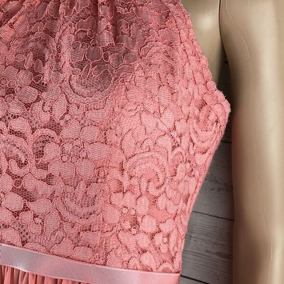 NWT David's Bridal Halter Dress Size 8 Parfait Pink Lace Bodice Chiffon Skirt - Picture 6 of 12